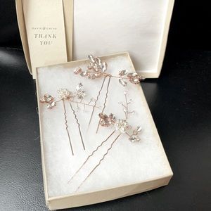 Handmade Pearl and Rose Gold Bridal Hairpins (Set of Three)